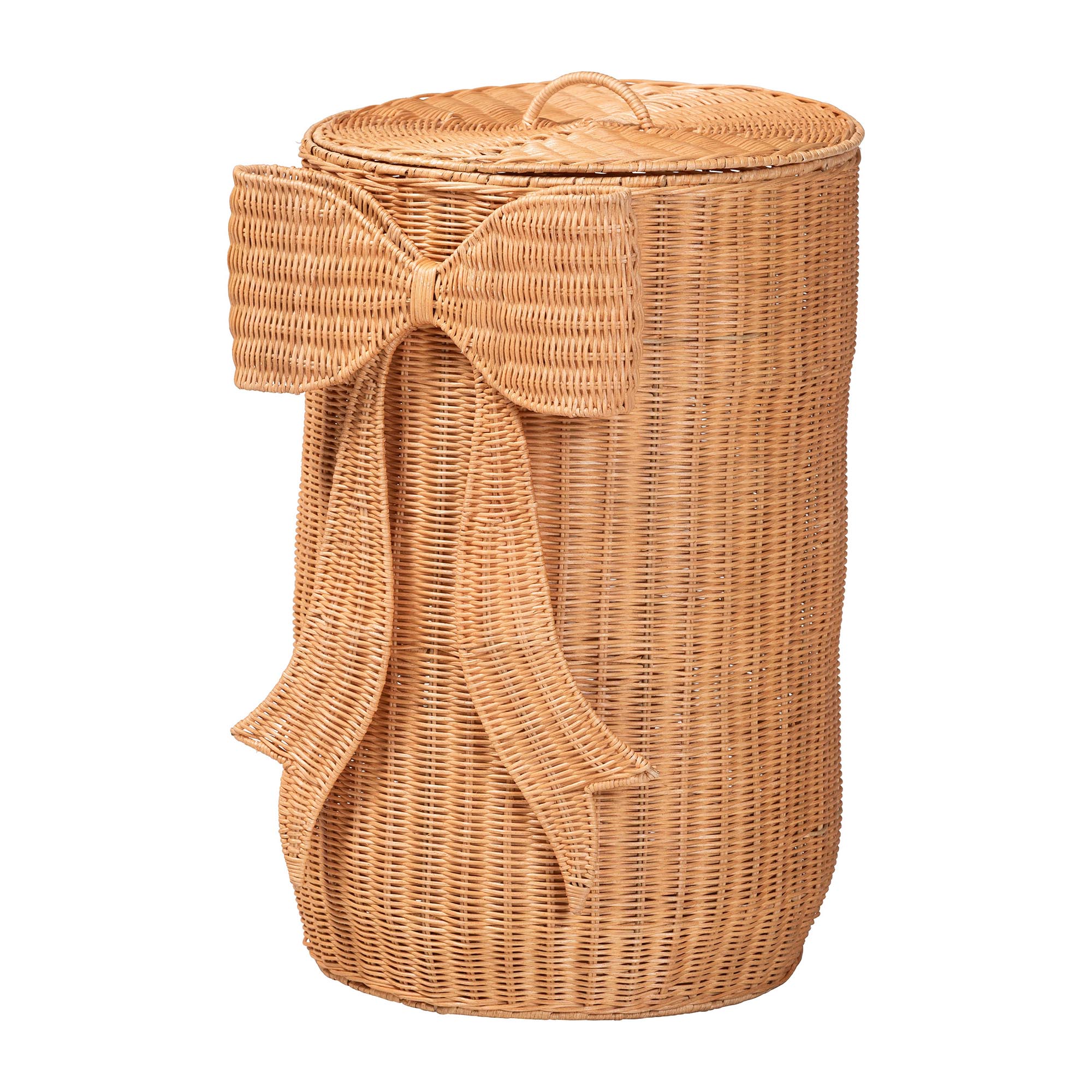 bali & pari Creusa Natural Rattan Laundry Basket with Bow Detail, Tall